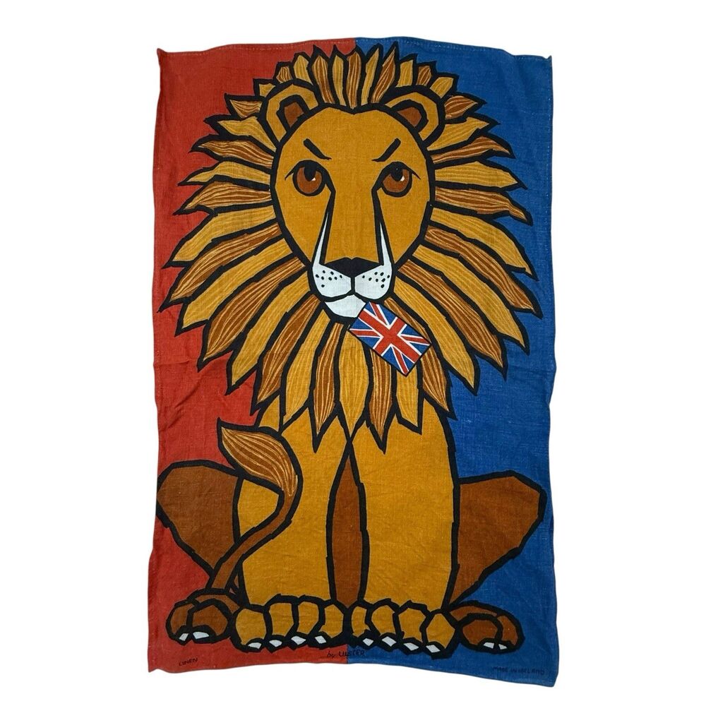 Vintage ULSTER Linen Tea Towel Wall Art UK Lion Flag Symbols Union Jack Ireland